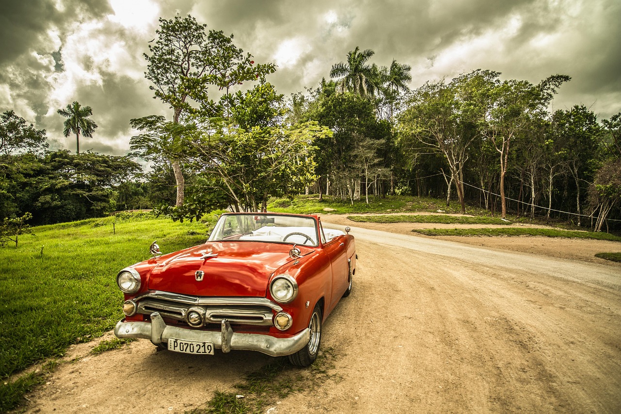 oldtimer, car wallpapers, car, old car, convertible, red car, shiny car, retro, classic, vintage, vintage car, automotive, automobile, parked car, nature, forest, cuba